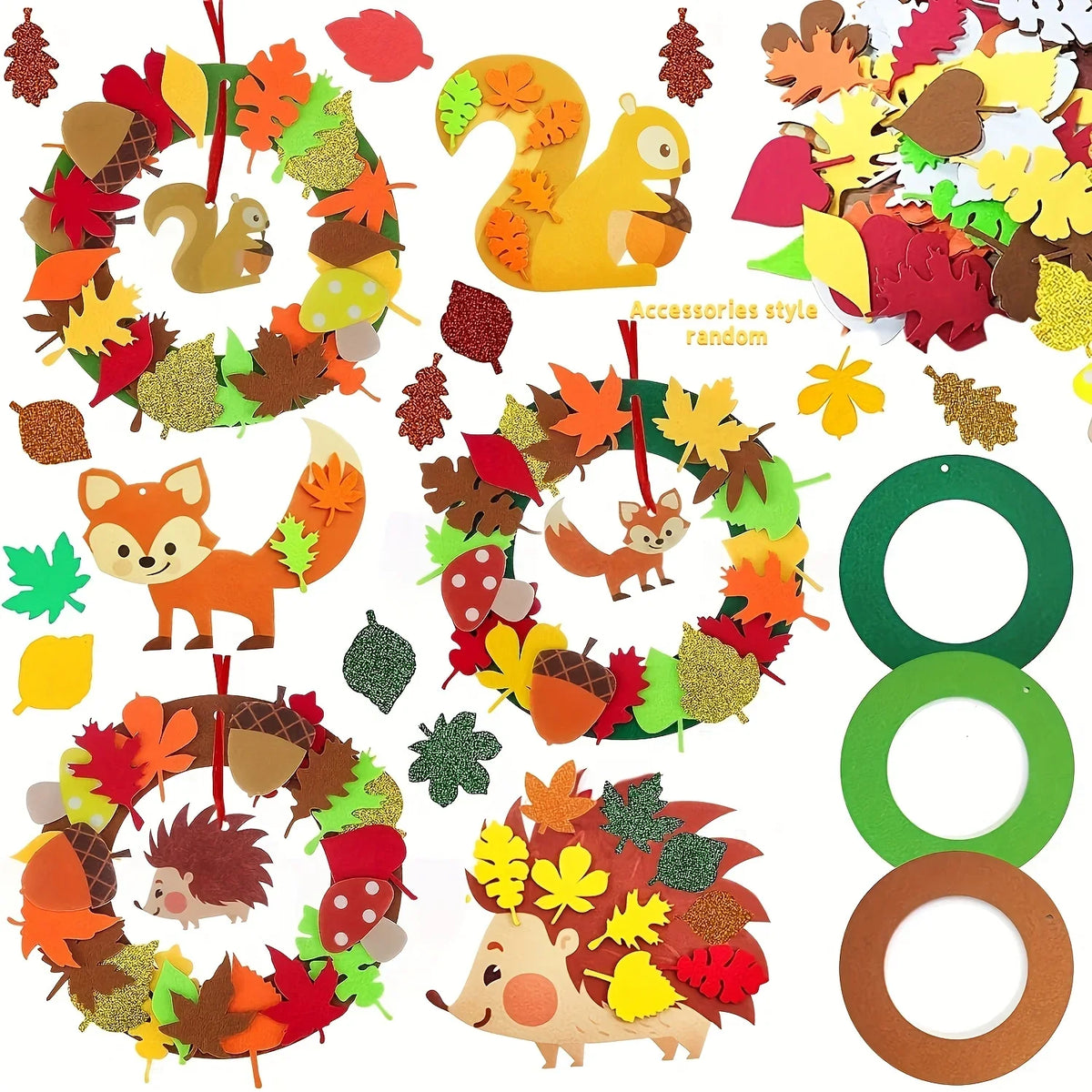 1set Fall Wreath Craft Kit, Autumn Crafts Set, Thanksgiving Art Supplies, Foam Craft Kit, Hedgehog Craft Set, Felt Craft Kit