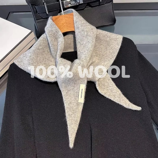 Knitted Scarf Women 100% Wool Winter Warm Scarves Bright Solid Color Design Thickened Shawl Soft Triangle Pashmina Neck 2025 NEW