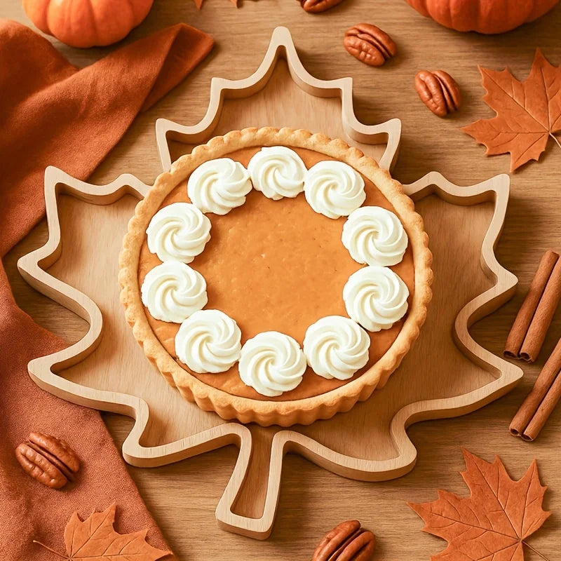 1pc Decorative Tray, Thanksgiving Day Wooden Tray, Maple Leaf Design Table Decoration, Thanksgiving Day Decoration for Home