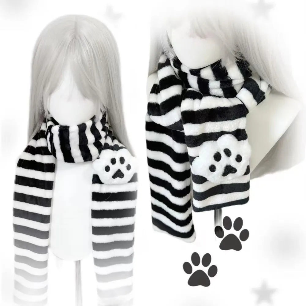 Cute Winter Knitted Scarf Y2K Warm Stripe Scarf Kawaii Soft Long Scarf for Women
