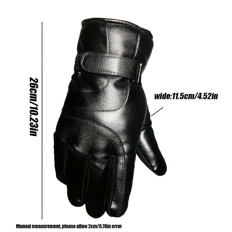 Winter New Leather Motorcycle Gloves Black Thick Velvet Cold Resistant Gloves For Cycling Motorcycle Outdoor Windproof Mittens