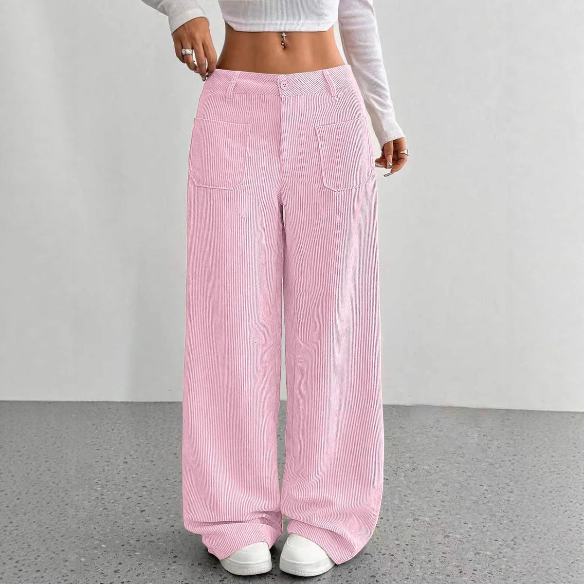 Women Autumn Winter Corduroy Pant Fashion Retro New In Wide Leg Trousers Lady Casual High Waist Solid Pants Street Chic Clothes