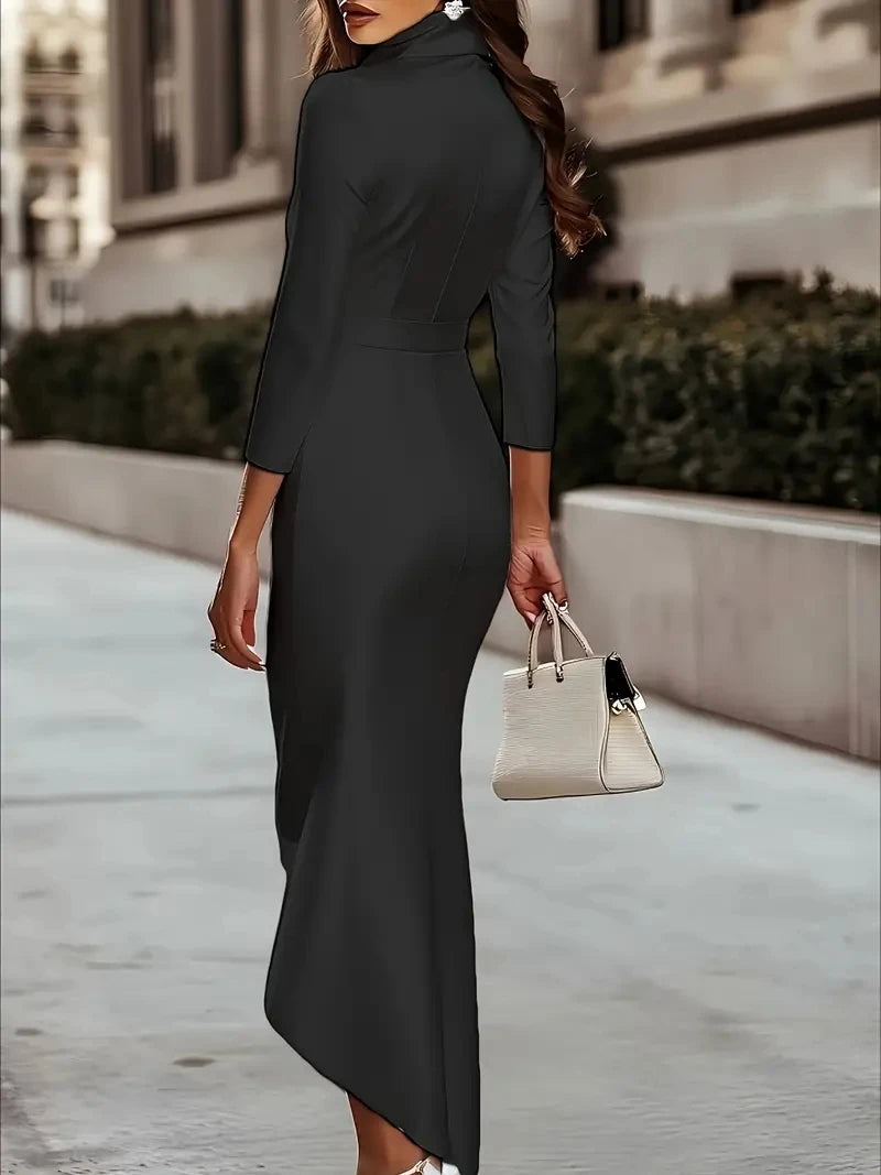 Satin Cowl Neck Wrap Waist Midi Dress