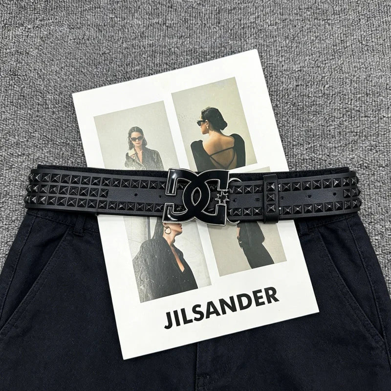 Y2K Rivet Waist Belt for Men Women Streetwear Jeans Accessories Black Pyramid Studded Belt, Punk Rock Belt