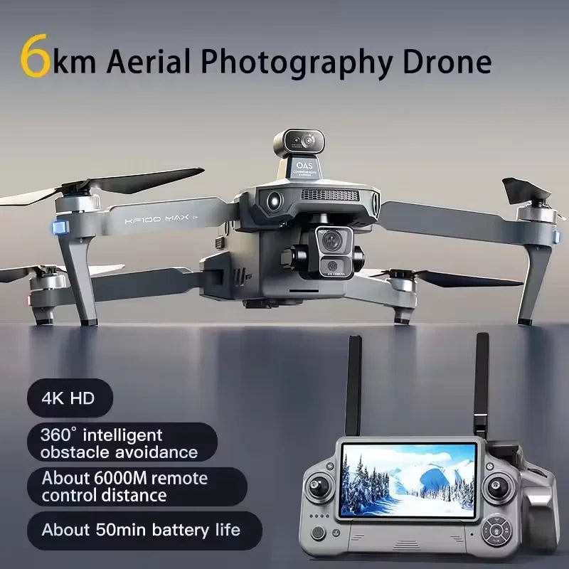 Teeggi KF100 MAX GPS RC with screen Drones With 4K HD Camera Profesional 3-Axis Gimbal obstacle avoidance 6KM Foldable RC Dron