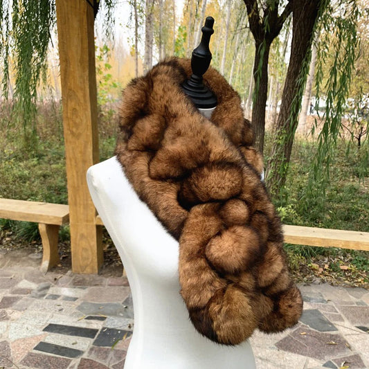 Real Rabbit Fur Scarf Winter Neck Warmer Knitted Furry Fur Collar Ladies Luxury Thick Fur Scarves Plush Real Fur Shawls Solid