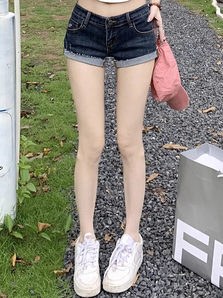 Low Waist Stretch Denim Shorts