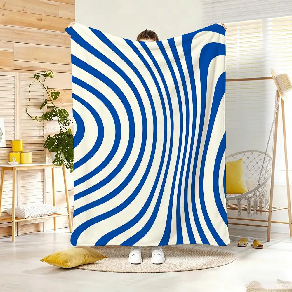Marbled Blue and White Pattern Throw Lightweight 240g Flannel Blanket Soft Skin-friendly for Summer Cooling