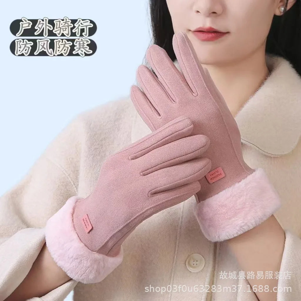 Gloves for Women, Winter Outdoor Cycling, Anti Cold Cotton, Cashmere, Fleece, Bicycle Insulation Gloves