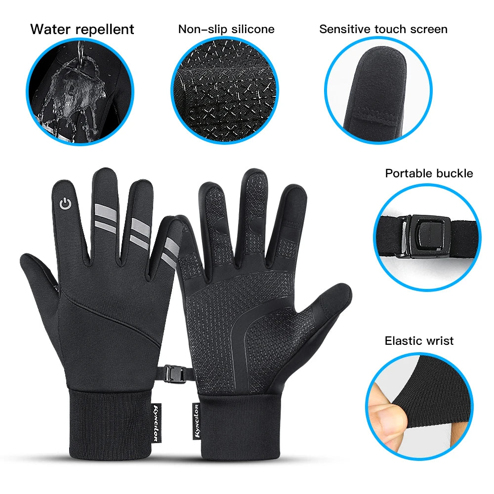 Winter Warm Cycling Gloves Water Windproof Touchscreen Anti-slip Bicycle Motorbike Gloves Men Black Hiking Mountaineering Gloves