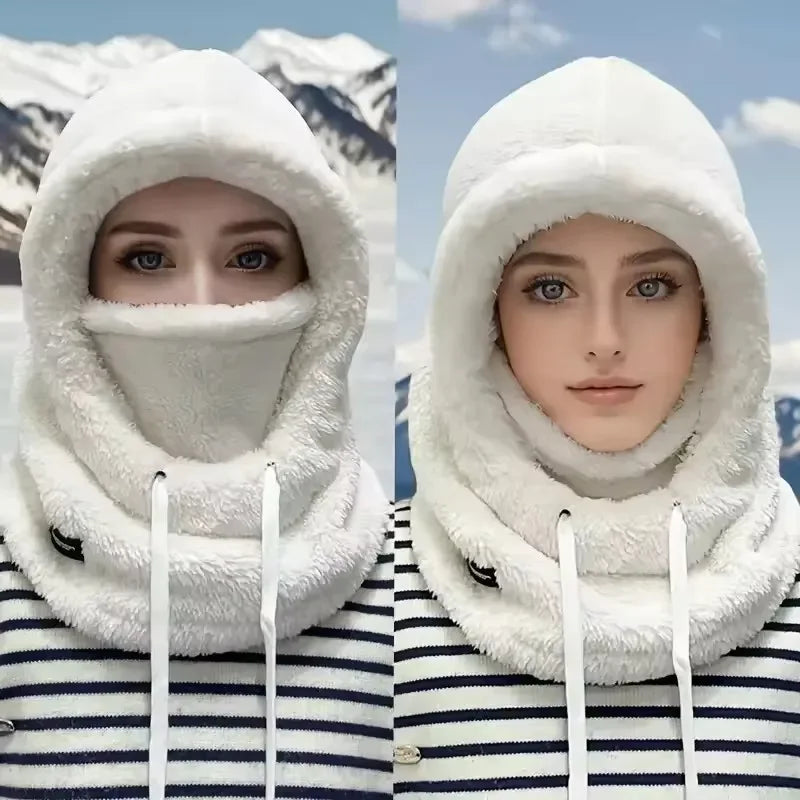 Winter Warm Fleece Hood Scarf for Women Windproof Full Face Cover Hat Outdoor Sports Cycling Neck Warmer