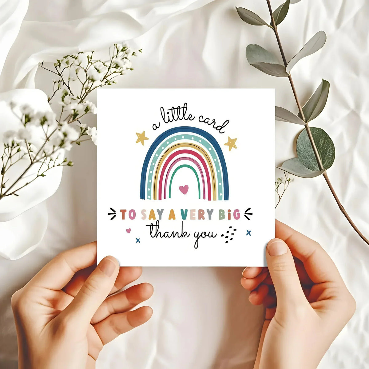 Whimsical Thank You Card with Colorful Rainbow & Stars Premium Card for Teachers, Doctors, Graduates, Coworkers - Thanksgiving,