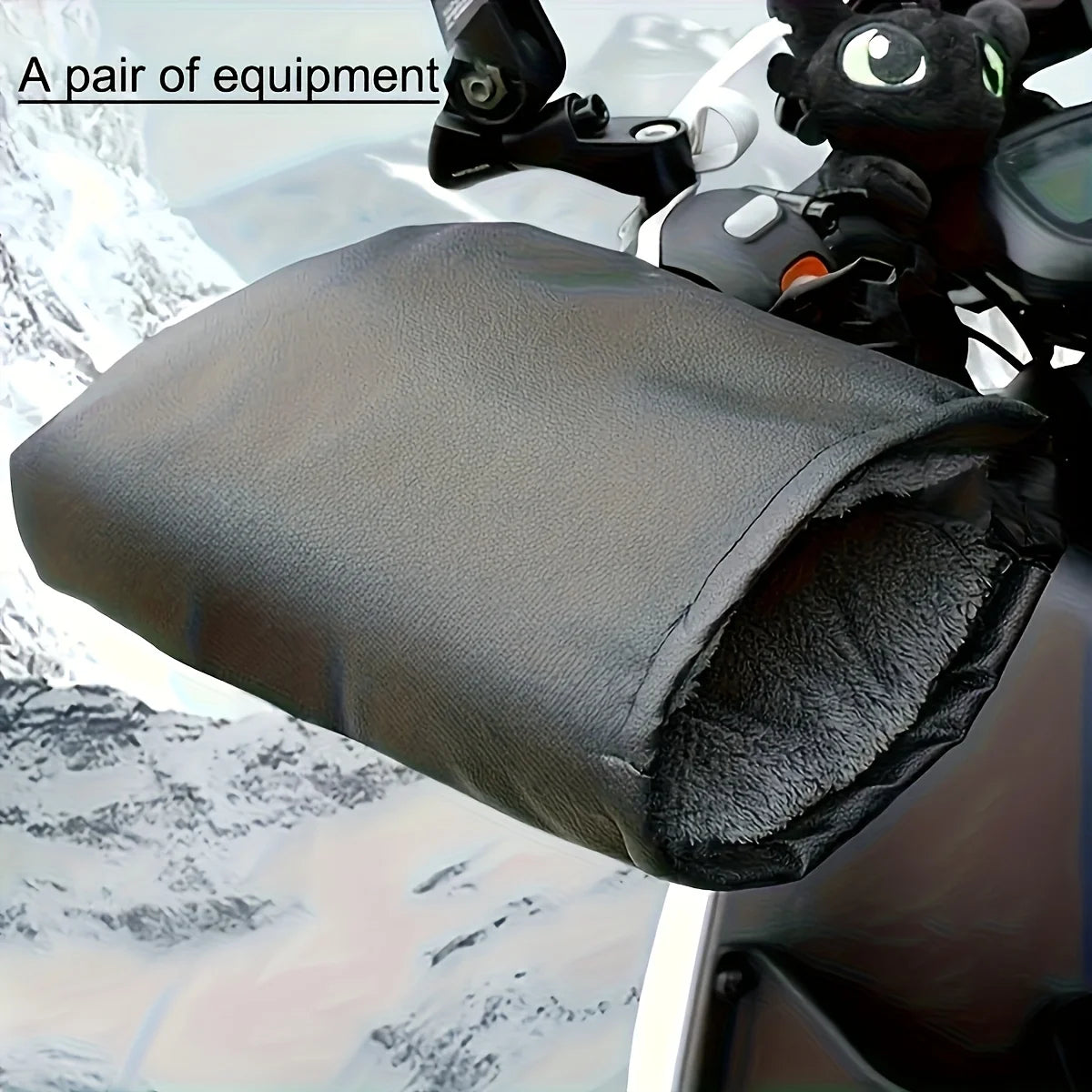 2PCS Winter Electric Bike Gloves - Warm Thickened Handle Covers, Rainproof & Windproof Motorcycle PU Leather Hand Protective Glo
