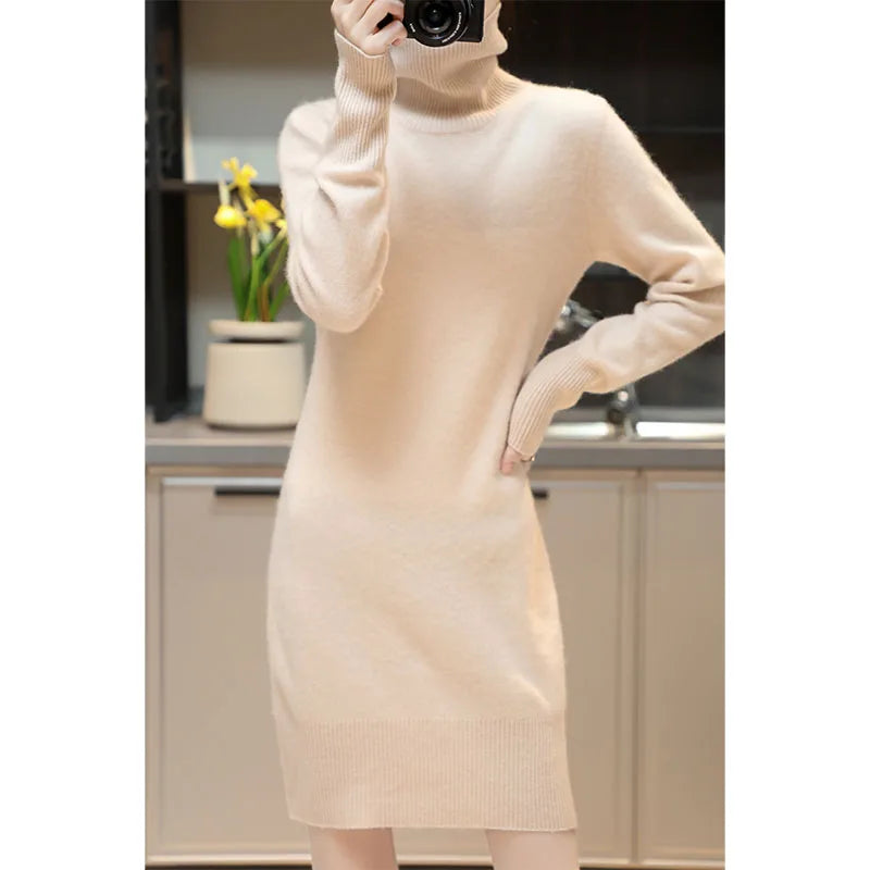 Merino Wool Turtleneck Sweater Dress
