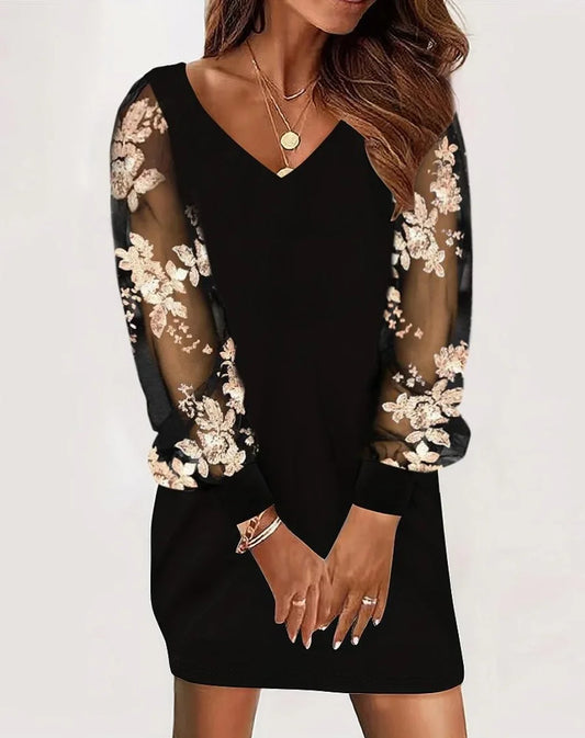 Women Print Dress Sexy V-Neck Bat Sleeve Ruffl Flowers Print Bohemian Beach Sundress Ladies Loose Summer Vacation Mini Dresses