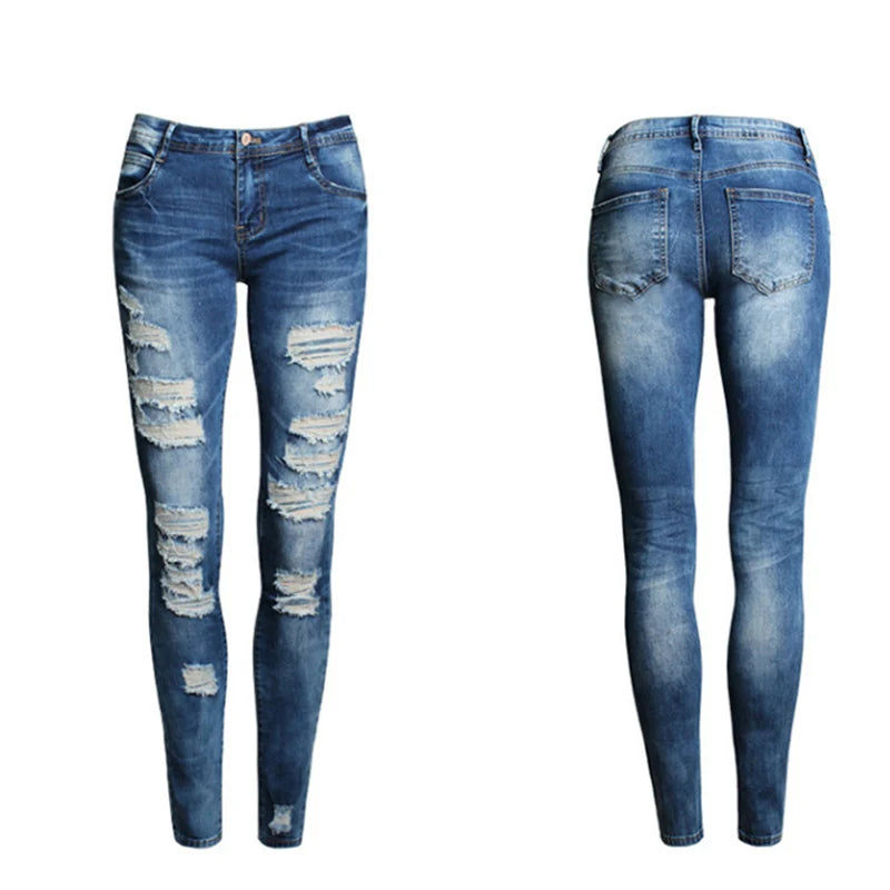 Distressed Skinny Jeans in Washed Blue