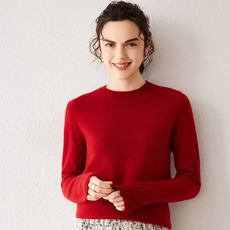 Women's 100% Pure Cashmere Sweater 2026 Fall Winter Crew Neck Long Sleeve Warm Soft Knitted Pullover New Knit Tops Women Clothes