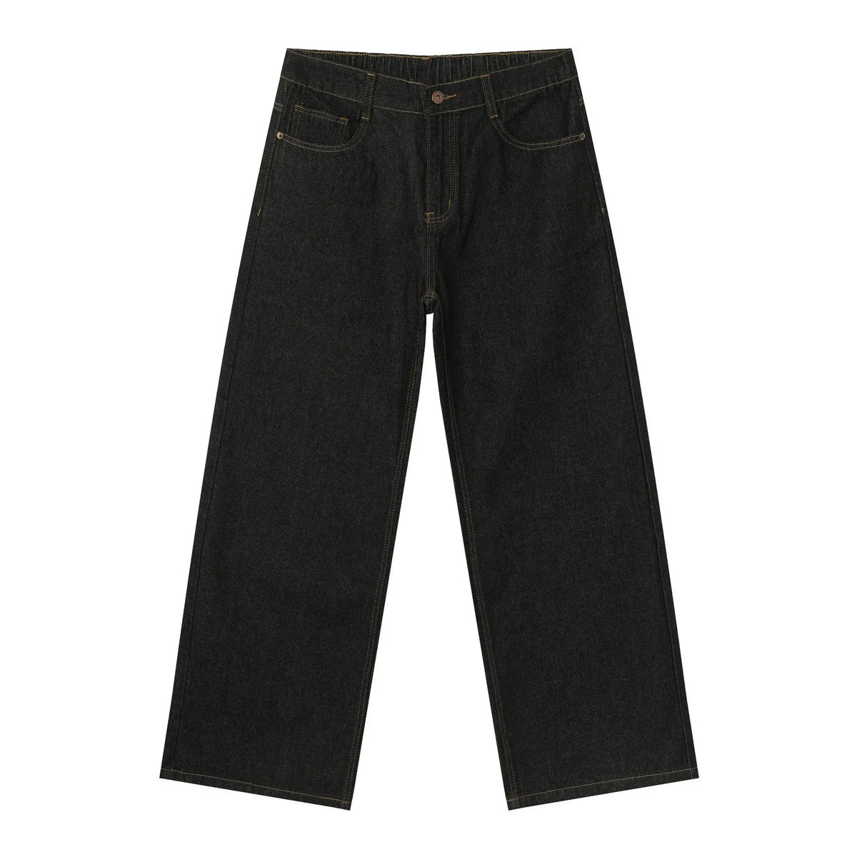 Semi-elastic Waist Loose Straight Primary Color Denim Trousers