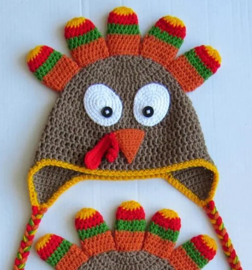Family Thanksgiving Turkey Cartoon Pullover Hats - Cute Photo Scene Prop, Decorative Kids & Adult Headwear