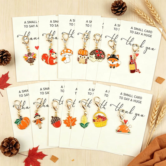 14-Piece Thanksgiving Keychain Set, Comes with Thank You Cards, Perfect as Party Favors, Thanksgiving Appreciation Gifts, and Decorative Bag Charms.