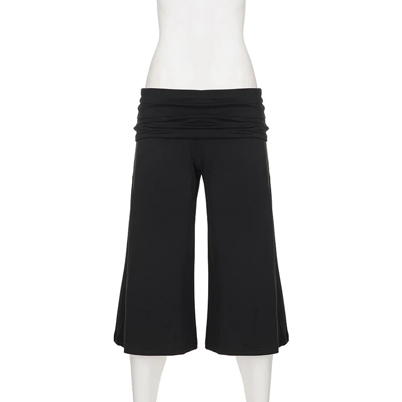 Fold Over Low Waist Knit Capri Pants