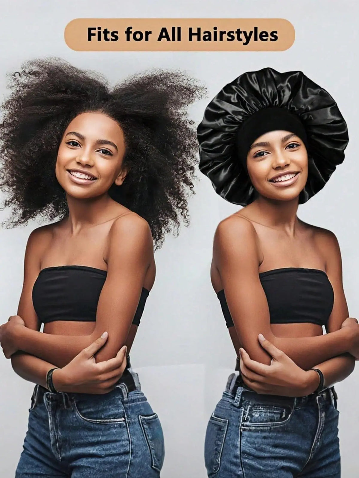 Satin Bonnet for Sleeping  - Silk Bonnet Hair Cap with Wide Elastic Band, Soft Breathable Night Sleep Cap, Anti-Frizz Nightcap for Women Curly, Thick Hair, Braids (Black, Red,  Gold)