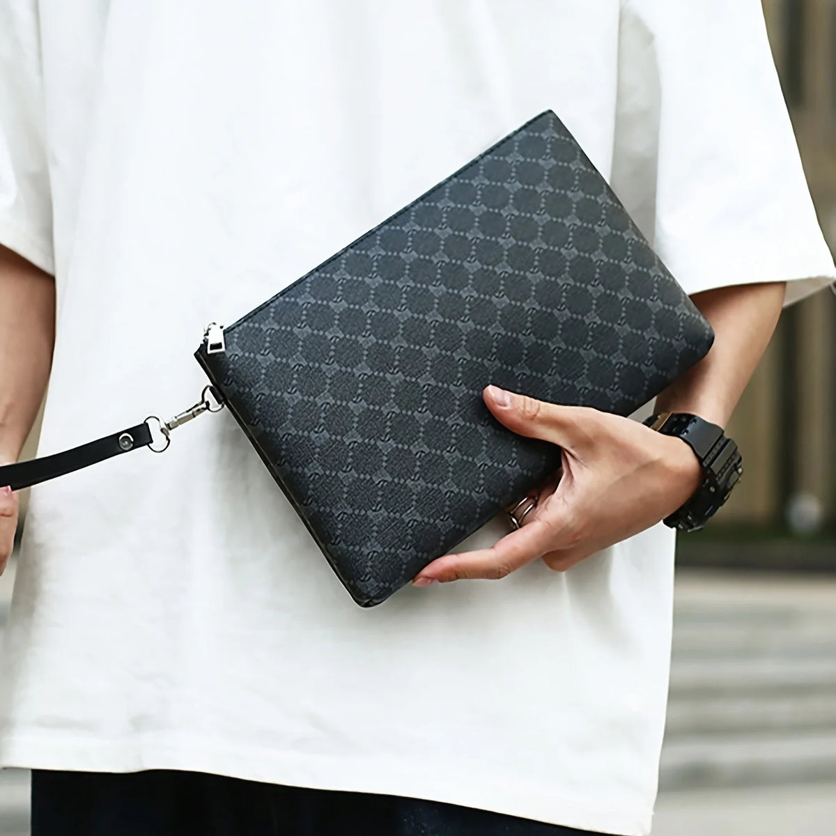 Pu Fashion Men's Clutch Bag Business Large Wallet Wrist Bag Large Coin Purse Storage Bag