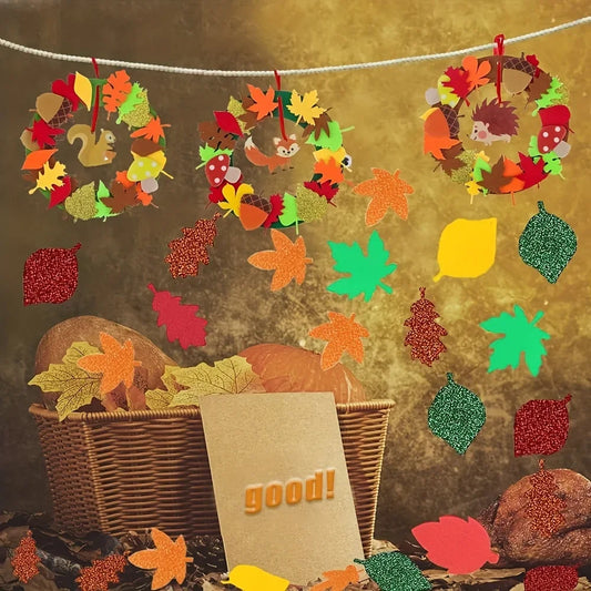 1set Fall Wreath Craft Kit, Autumn Crafts Set, Thanksgiving Art Supplies, Foam Craft Kit, Hedgehog Craft Set, Felt Craft Kit