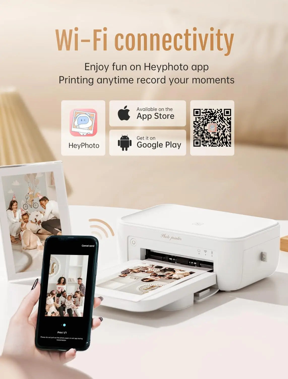 4x6inch Mini Portable 300dpi Color Photo Printer Wifi Wireless Connect Print with Cartridge Ribbon High Quality Picture Print