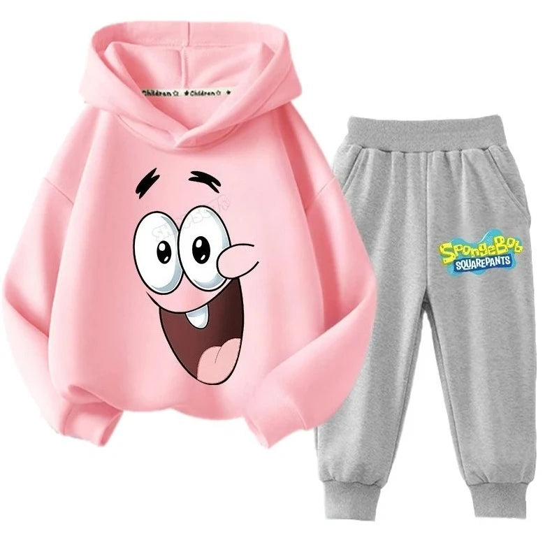 SpongeBobs Kids Sportswear Set Patrick Star Hoodies Sweatpants Girl Boy Hooded Sweatshirt Children Outfit Pullover Trousers Suit