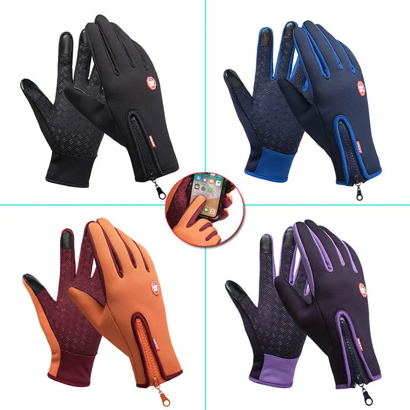 Winter Motorcycle Riding Gloves Waterproof Windproof Cycling Gloves Snowboard Motorcycle Driving Warm Touchscreen Zipper Glove
