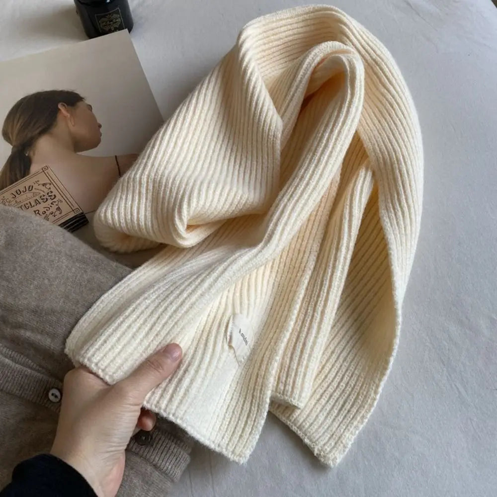 Winter Fashion Solid Color Knitted Scarf Thicken Neck Cover Women Scarf Windproof Long Scarves Women Men