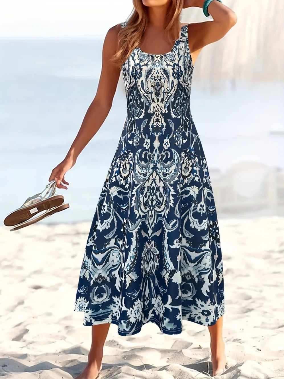 Fashion Summer Dresses 2026 Hawaiian Beach Vacation Bohemian Style Long Dress Sexy Sleeveless Round Neck Elegant Women's Dresses