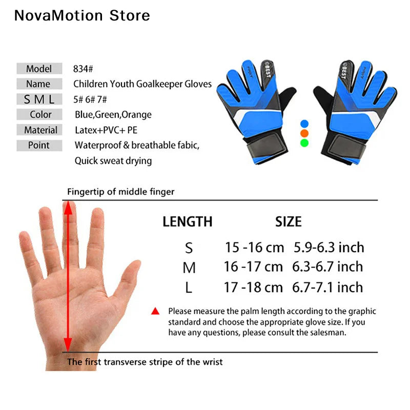 1 Pair Children Soccer Goalkeeper Gloves Anti-Collision Latex PU Goalkeeper Hand Protection Gloves Football Accessories For Kids