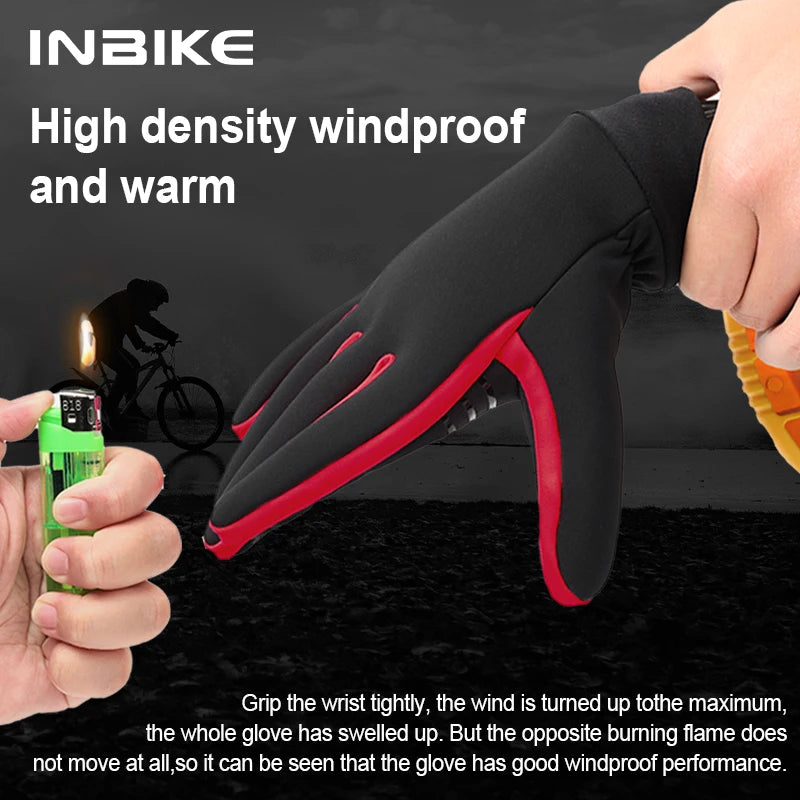 INBIKE Winter Gloves for Men Women Thermal Fleece Cycling Gloves Full Finger Touchscreen Anti-Shock Road Mountain Bicycle Gloves