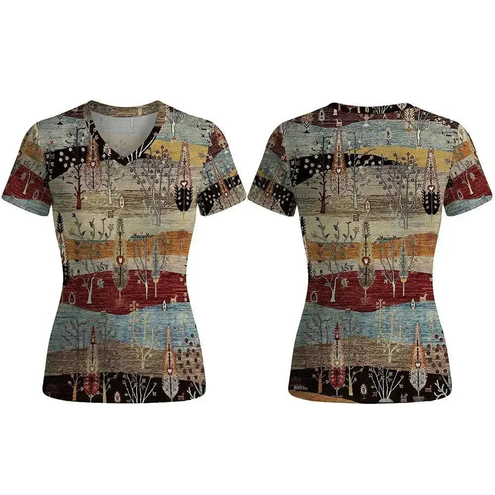 Bohemian Print V-Neck T-Shirt