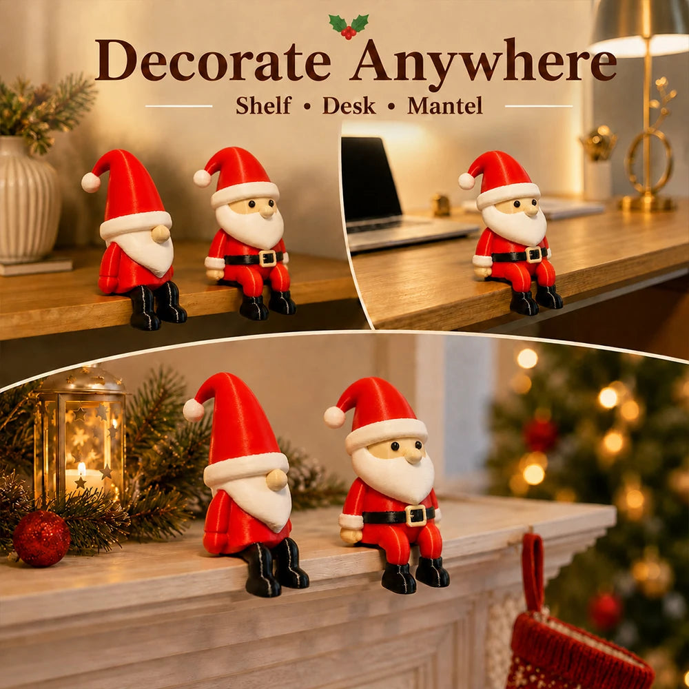 2PCS Christmas Santa Claus Figurines, Cute Sitting Christmas Decorations for Shelf Mantel Table Desk Home Office Holiday Decor