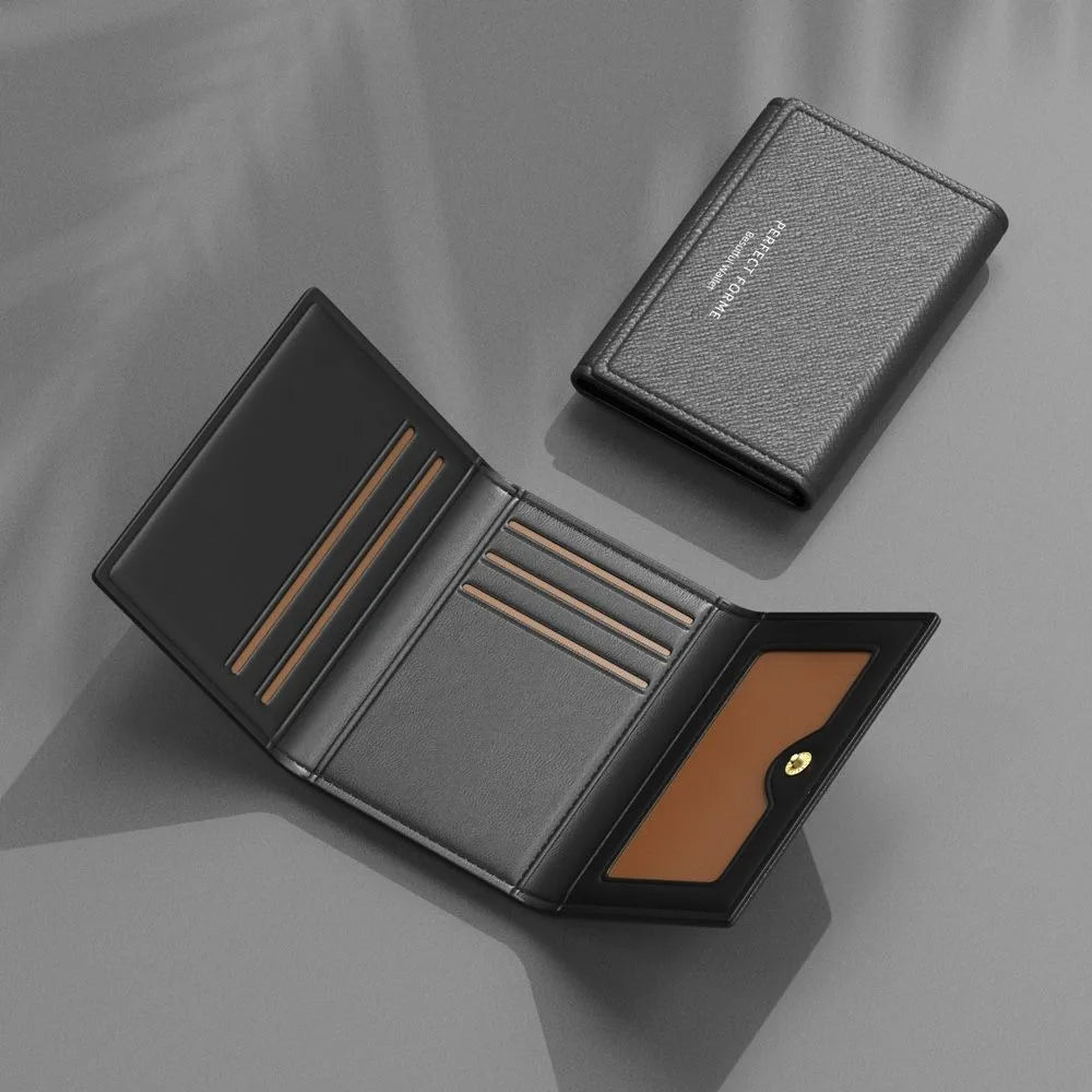 Fashion Leather Men Card Wallets Large Capacity Solid Color Male Purse