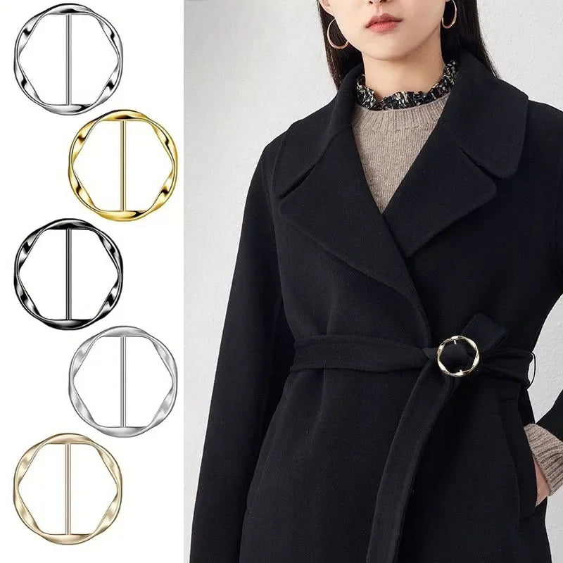 5pcs Fashion Metal Round Circle Clip Buckle Shawl T-Shirt Tie Clip Brooch Waist Buckle Versatile Clothing Ring Wrap Holder