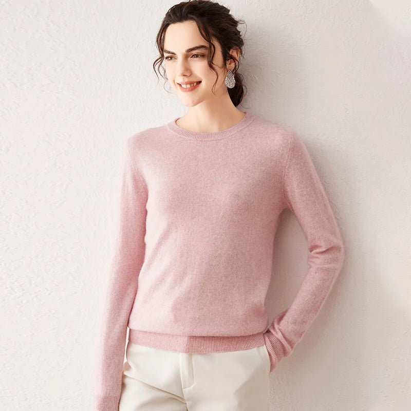 Women's 100% Pure Cashmere Sweater 2026 Fall Winter Crew Neck Long Sleeve Warm Soft Knitted Pullover New Knit Tops Women Clothes