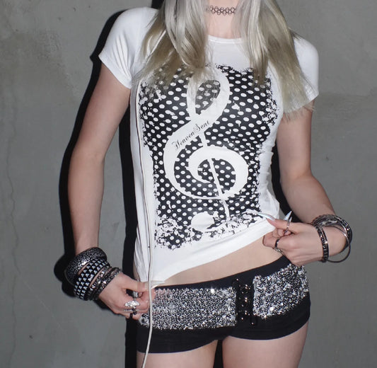 Y2k Style Goth Rock Girl Print Baby Tee Vintage Street Women Grunge T-shirt Clothes Aesthetic 2000s Tops Cute Emo Girl Crop Slim