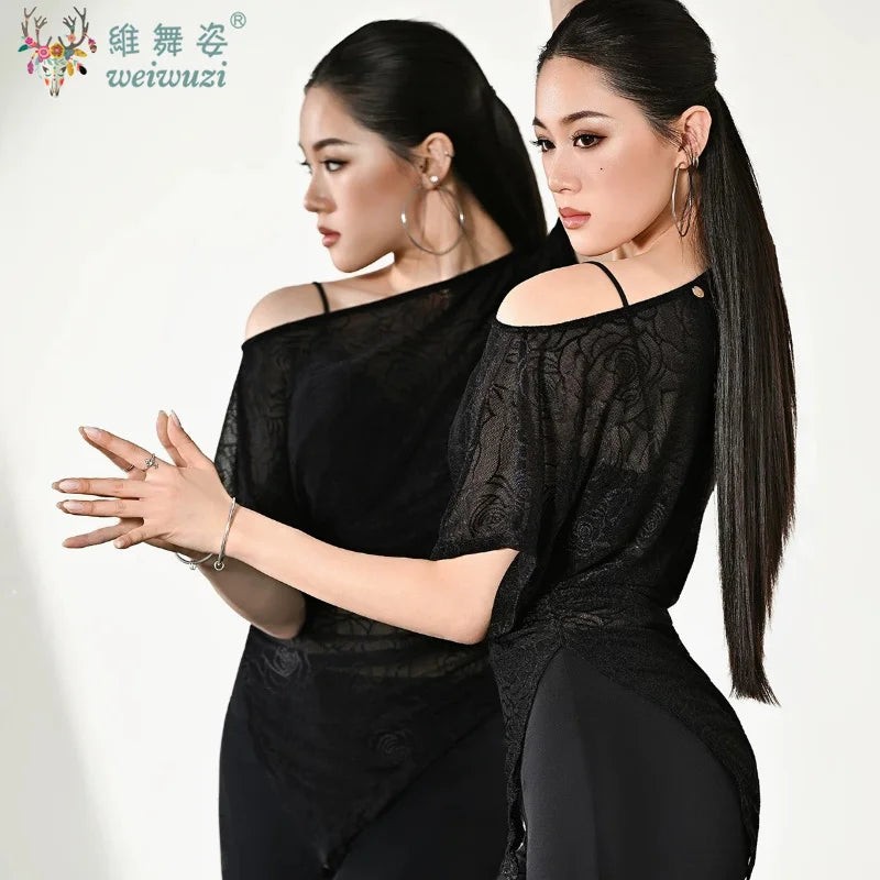 Loose Leopard Print Mesh Ballroom Dance Tops Women Modern Dancing Top Adults Rumba Samba Latin Dance Professional Practice Wear
