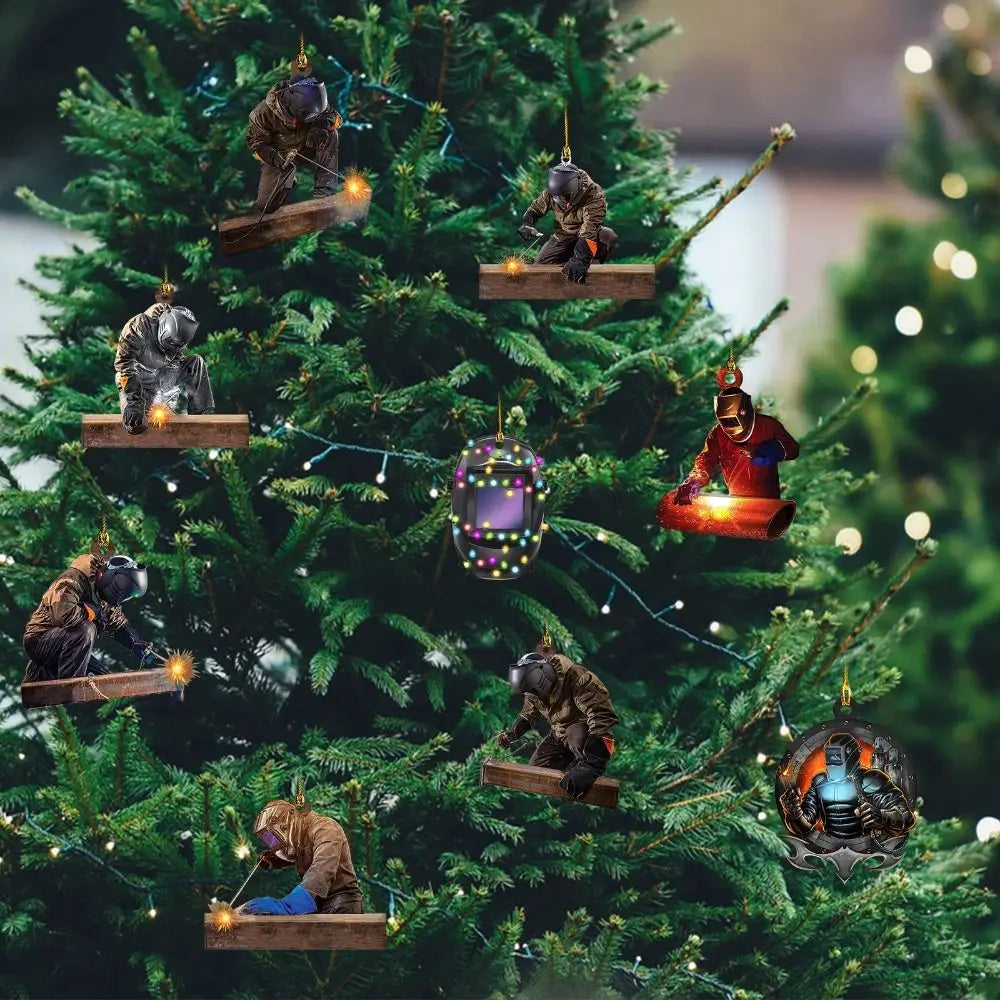 Creative Acrylic Christmas Welder Hanging Decoration Cartoon Craft Christmas Tree Ornament Flat Car Rear View Mirror Pendant