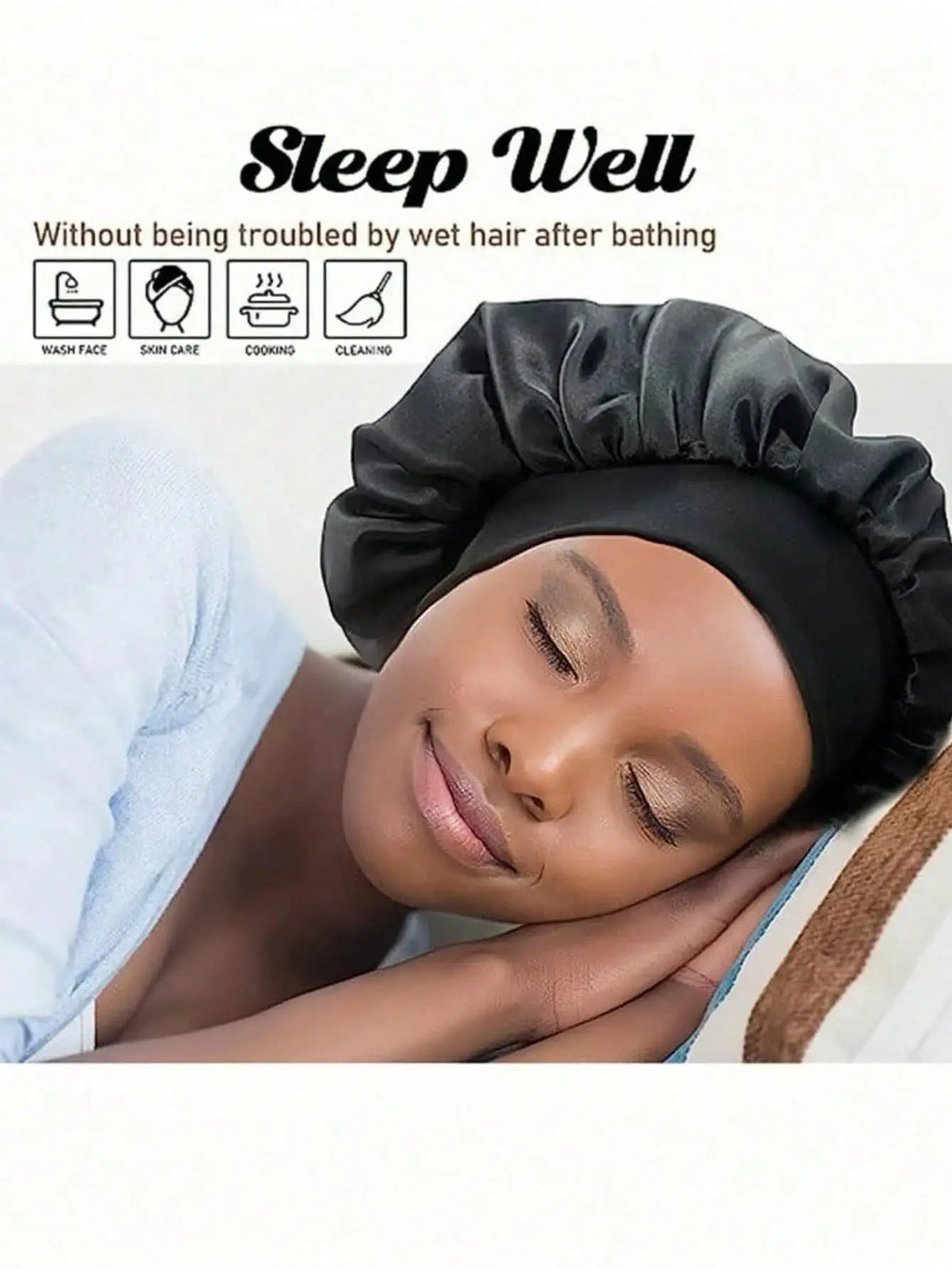 Satin Bonnet for Sleeping  - Silk Bonnet Hair Cap with Wide Elastic Band, Soft Breathable Night Sleep Cap, Anti-Frizz Nightcap for Women Curly, Thick Hair, Braids (Black, Red,  Gold)