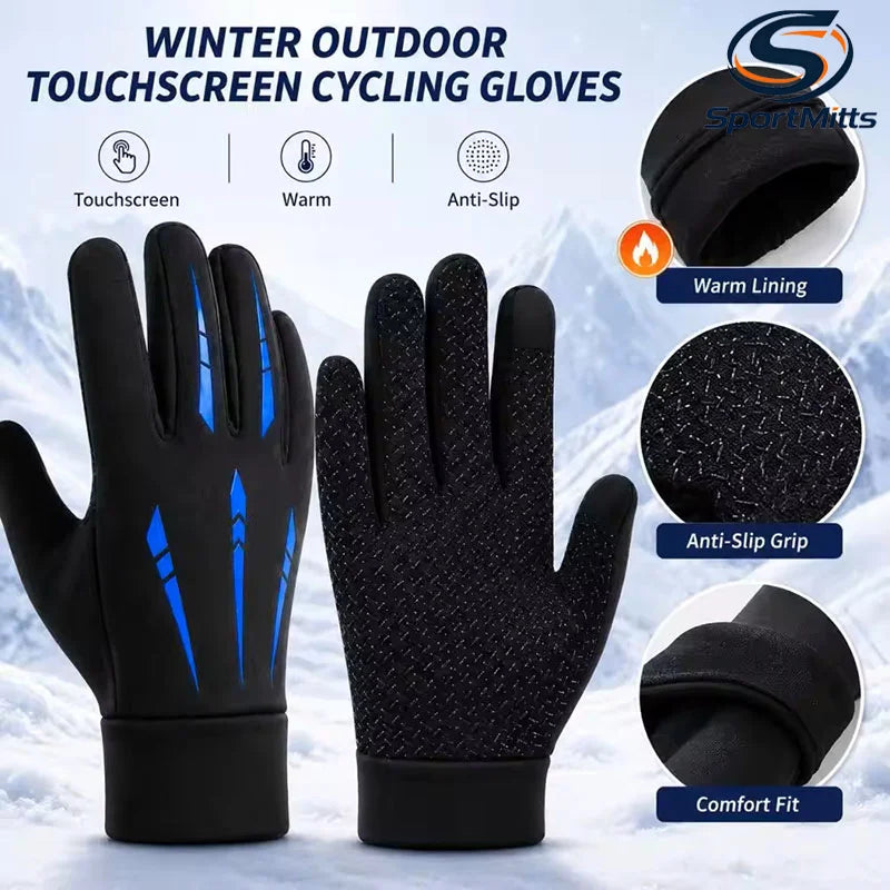 Winter Cycling Gloves for Men Motorcycle Hiking Touch Screen Gloves Anti-Slip Water-Repellent Windproof Outdoor Thermal Gloves