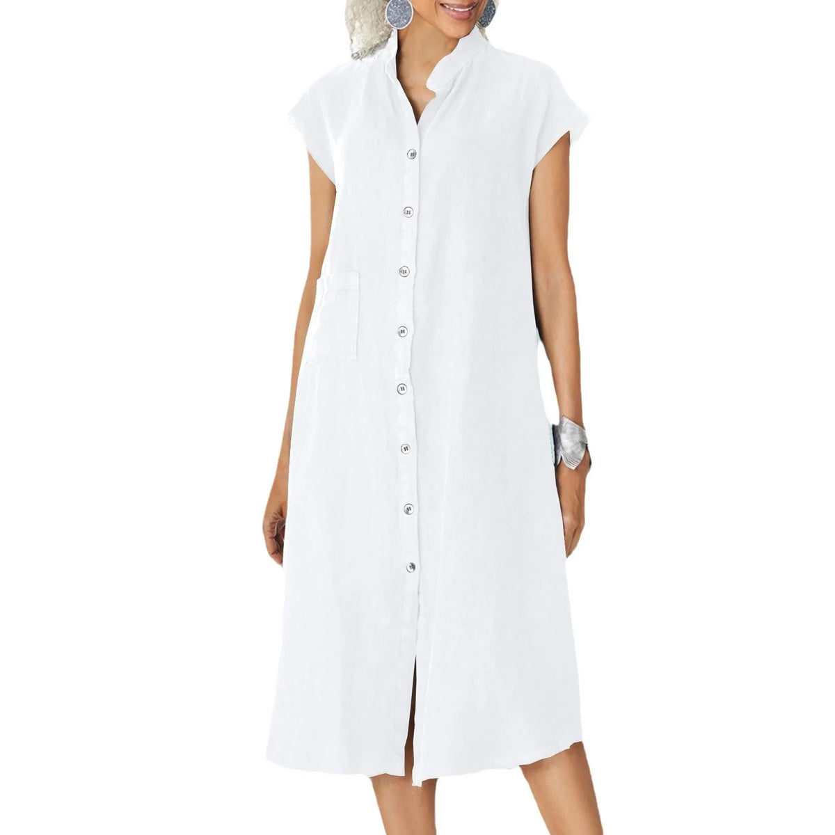 Fashion Loose Shirt Dress 2026 Summer Women's Casual A-line Midi Dress Solid Color Pockets Short Sleeved Dresses Buttons Clothes