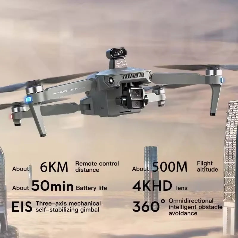 Teeggi KF100 MAX GPS RC with screen Drones With 4K HD Camera Profesional 3-Axis Gimbal obstacle avoidance 6KM Foldable RC Dron