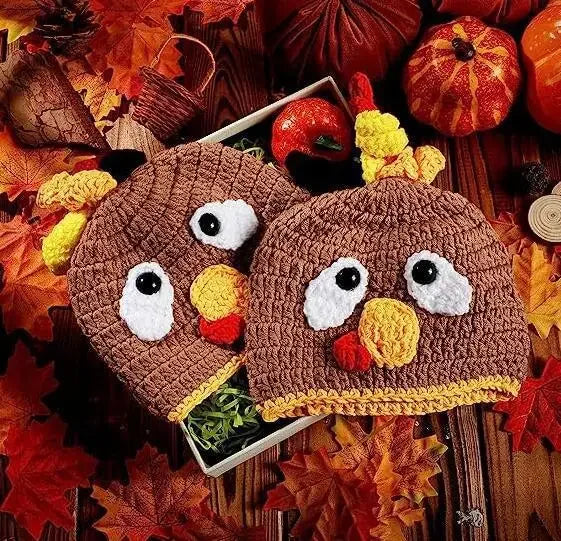 Family Thanksgiving Turkey Cartoon Pullover Hats - Cute Photo Scene Prop, Decorative Kids & Adult Headwear