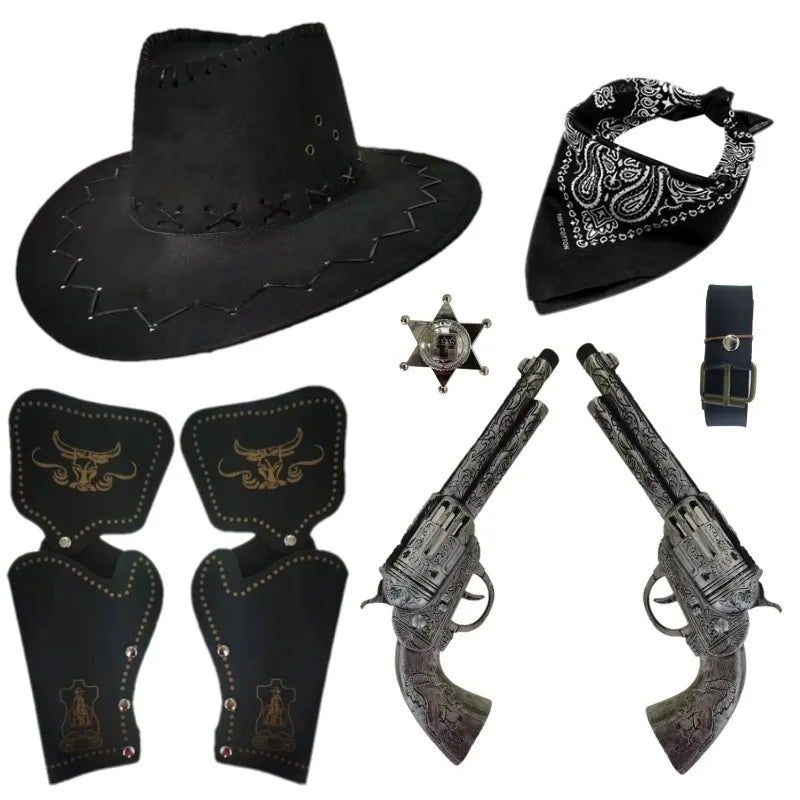 Christmas Masquerade Props Retro Western Cowboy Toy Holster Belt Stamp Plastic Sea Gun