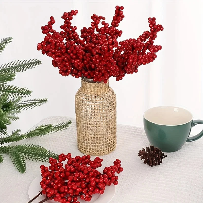 12/1PCS Set of Bright Red Artificial Christmas Tree Decoration Berries - DIY Holiday Decoration